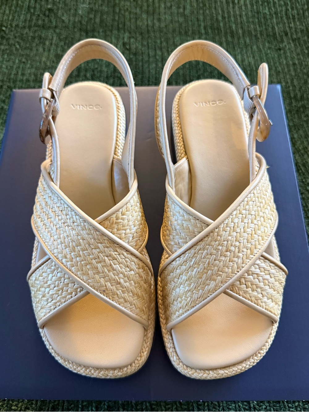 Vince Natural Woven Crisscross Slingback Sandals